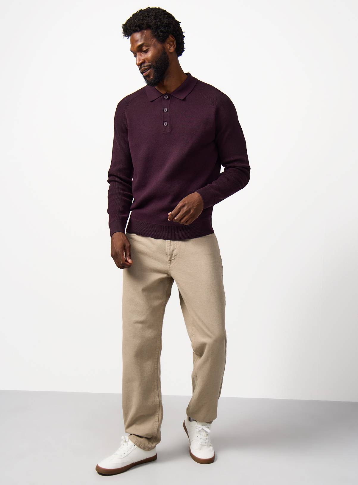 Dark Red Long Sleeve Ribbed Polo Shirt XXXL - Image 2